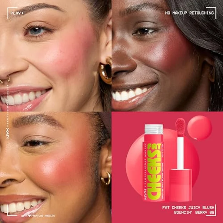 NYX Professional Makeup Fat Cheeks Juicy Blush – Flüssiges Rouge mit 12H Halt, bis zu 24H Feuchtigkeit, mit Himbeer- & Kiwiöl, Farbe: Bouncin Berry, 8 g – Bild 4