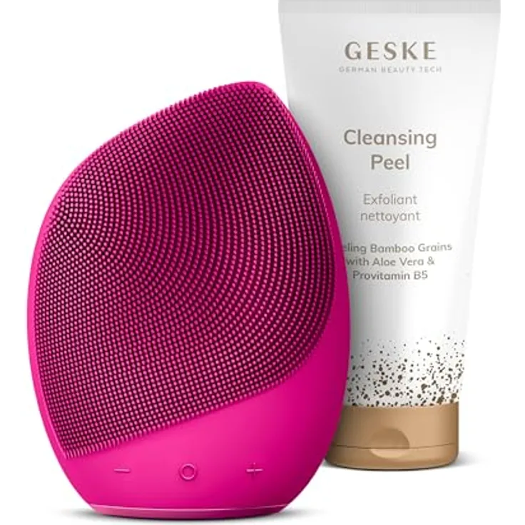 GESKE SmartAppGuided™ Sonic Facial Brush 5 in 1 mit Cleansing Peeling – Hautfreundliche Silikonbürste für intensive Reinigung und Massagefunktion, inklusive GESKE Kosmetik-Zugabe