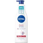 NIVEA Repair & Care Body Lotion, feuchtigkeitsspendende,nicht fettende Körpercreme im praktischen Pumpspender, schnell einziehende Lotion mit Vitamin E, Glycerin, für sehr trockene, raue Haut (250 ml)