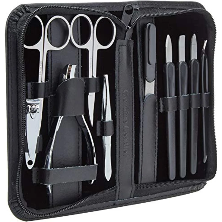 Clauss Manikür-Set, im Lederetui, 10-teilig, schwarz, zur Mani- und Pediküre – Bild 2