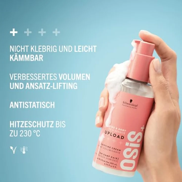 Schwarzkopf Professional OSiS Upload Bodifying Hair Cream Styling Creme Haarcreme Antistatisch Hitzeschutz Subtile Definition Volumen Und Ansatz Lift Nicht Fettend Nicht Klebend Leichter Halt 200 ml – Bild 4