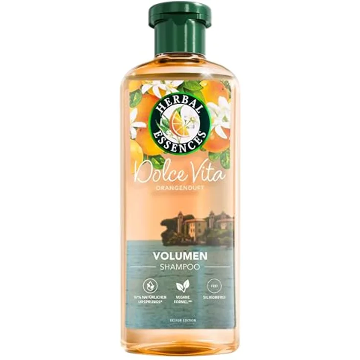Herbal Essences Volumen Shampoo mit Orangenduft, 350ml, stärkt feines Haar, vegan, ohne Silikone, 97% natürliche Inhaltsstoffe
