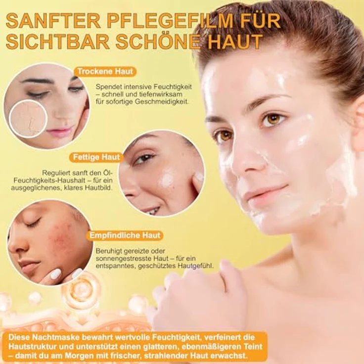 P-Beauty Turmeric Overnight Wrapping Mask, 75ml Nachtmaske mit Retinol, Vitamin C, Kurkuma & Kollagen - Anti-Aging Peel-Off Spa Maske für alle Hauttypen – Bild 5