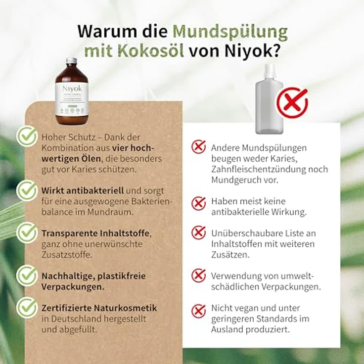 Niyok Mundspülung - Pfefferminze, 500ml 2er Pack, mit antibakteriellem Bio-Kokosöl, vegan, plastikfreie Glasflasche – Bild 5