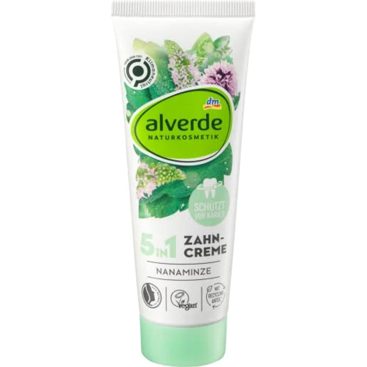 alverde NATURKOSMETIK 5in1 Zahncreme Nanaminze, 4er-Pack Zahncreme (4 x 75 ml), 300 ml – Bild 2