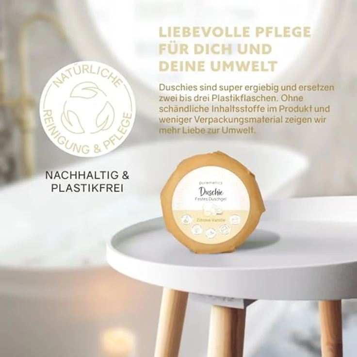 puremetics Duschie ‘Zitrone Vanille‘ | Festes, nährendes Hydra-Duschgel mit Mandelöl und Rosenblütenhydrolat | 1 Stück 60 g – Bild 2