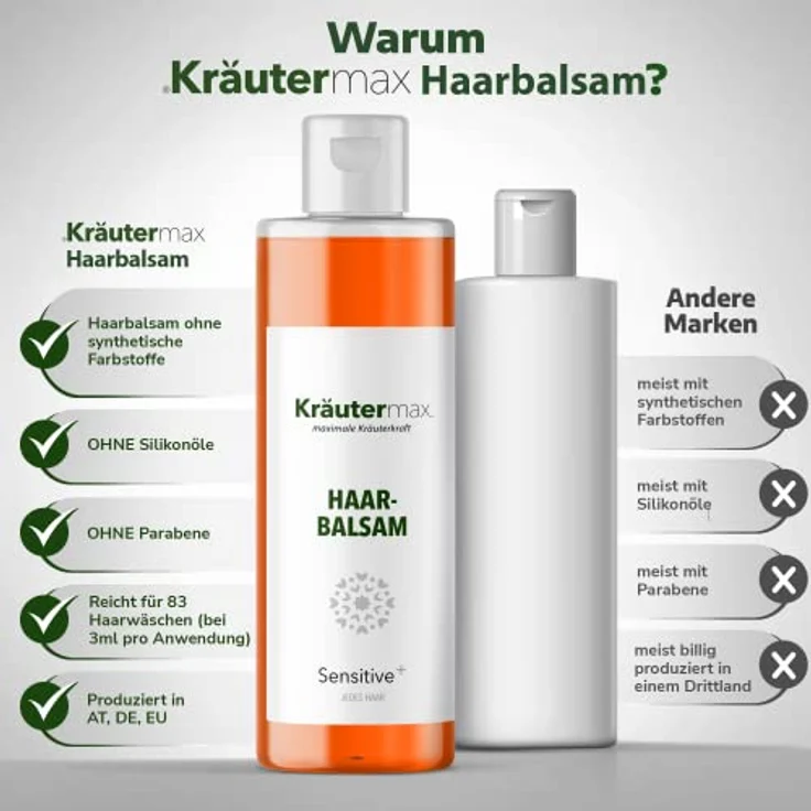 Kräutermax Haarbalsam Naturkosmetik Sensitive ohne Silikon Spülung Conditioner Intensivpflege für mehr Glanz und Kämmbarkeit für jedes Haar geeignet 1 x 250 ml – Bild 3