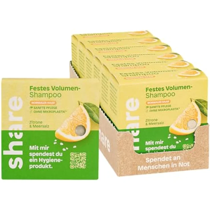share Festes Shampoo Zitrone & Meersalz (6 x 60g) – Vegane feste Haarseife für Volumen & sanfte Pflege – Ohne Silikone, Parabene & Mikroplastik – Bild 1