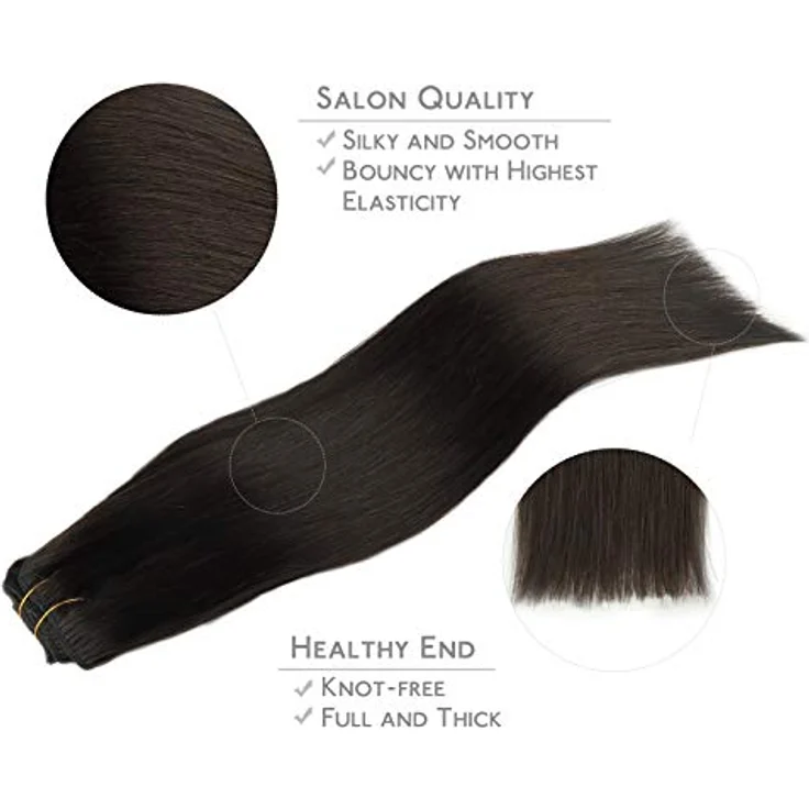 WENNALIFE Clip in Extensions, Echthaar 50cm 120g, 7pcs Dunkel Braun Haarverlängerungen mit silikonverstärkten Clips – Bild 4