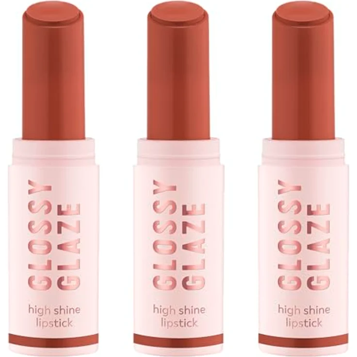 essence GLOSSY GLAZE high shine lipstick Nr. 01, hochpigmentiert, glänzend, vegan, ölfrei, 3er Pack (3x1.9g), Braun – Bild 1
