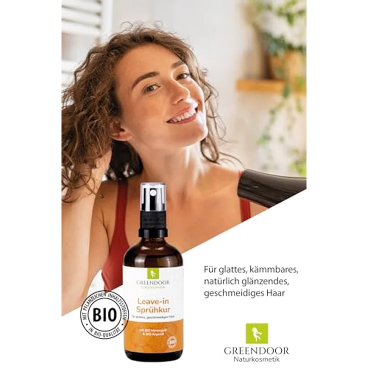 GREENDOOR Leave-in Sprühkur Haare 100ml, feuchtigkeitsspendend ohne Silikone, natürlicher Glanz, Peta approved – Bild 2