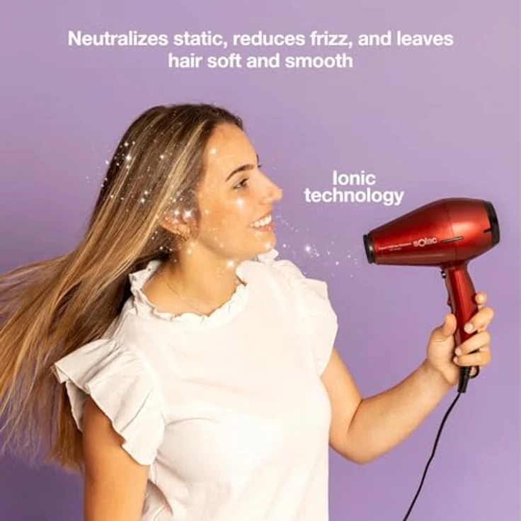 Solac Expert 2400 Ion-Compact, Professioneller Haartrockner mit 2400W, 6 Temperatur- und Geschwindigkeitsstufen, Ion-Power, ultrakompaktem Design, Zubehör: Konzentrator + Diffusor, Rot – Bild 4
