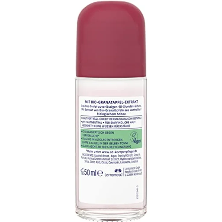 CD BIO Deo Roll-On 'Granatapfel', 50 ml, Deodorant ohne Aluminiumsalze, langanhaltender Schutz für 48 h, veganes Hautpflegeprodukt, für empfindliche Haut geeignet – Bild 2