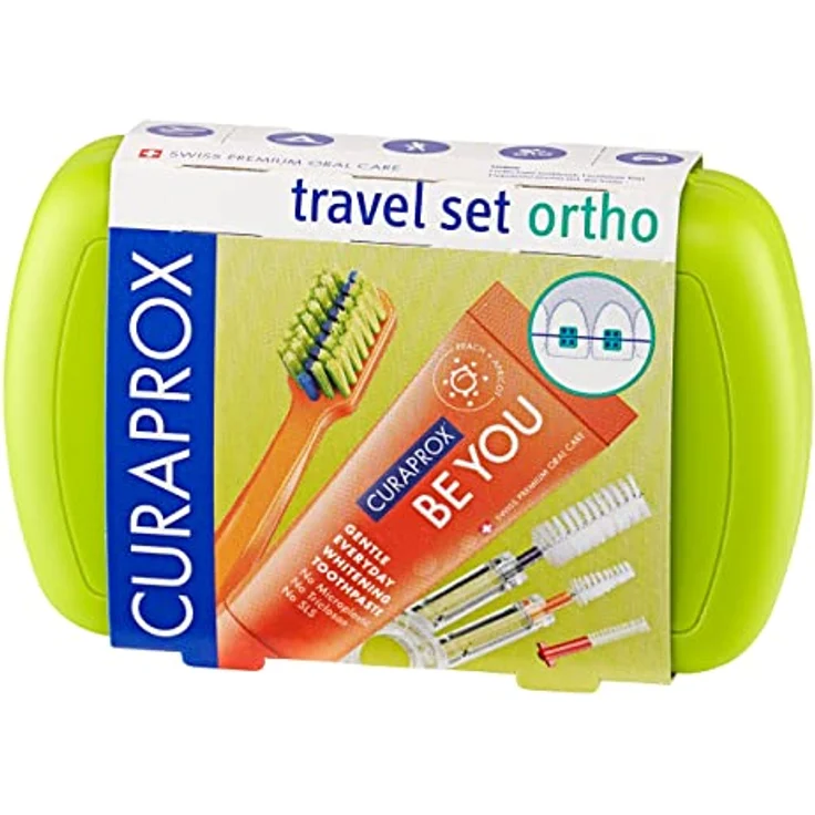 Curaprox Travel Set Ortho green, travel toothbrush, interdental brush, toothpaste 10ml, travel box – Bild 1