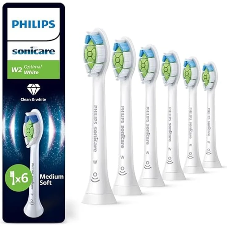 Philips Sonicare W2 Optimal White, Ersatzbürstenköpfe mit Fleckenentferner-Pad, 6er Pack, weiß – Bild 1