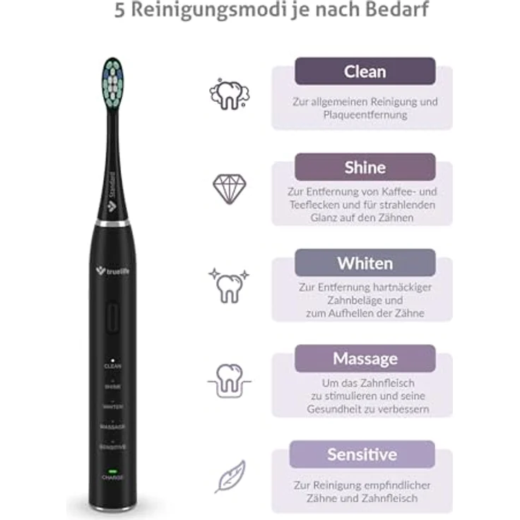 Truelife Elektrische Zahnbürste SonicBrush Clean30 Black Vibrierende Zahnbürste – Bild 2