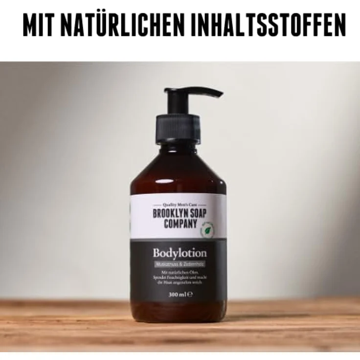 Brooklyn Soap Company Bodylotion 300ml, feuchtigkeitsspendend & reizlindernd, würziger Duft nach Muskatnuss und Zedernholz – Bild 2
