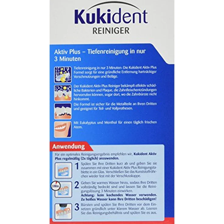 Kukident Aktiv Plus 99er, mit Aktiv-Sauerstoff, etxra frisch, gegen Zahnbelag – Bild 2