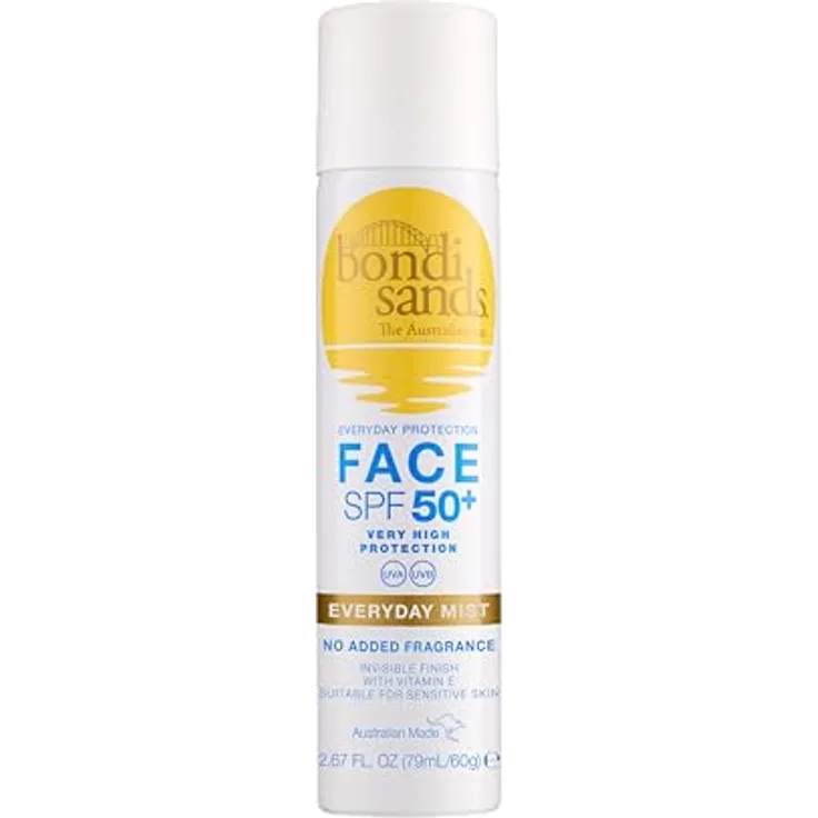 Bondi Sands SPF 50+ Everyday Face Mist, Sonnenspray 60g, parfumfrei, wasserfest, für empfindliche Haut