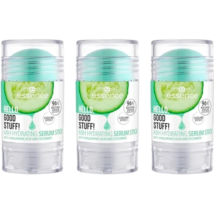 essence HELLO, GOOD STUFF! 48H HYDRATING SERUM STICK, Gesichtsserum, transparent, feuchtigkeitsspendend, kühlend, vegan, ölfrei, 3er Pack (3x30g) – Bild 1