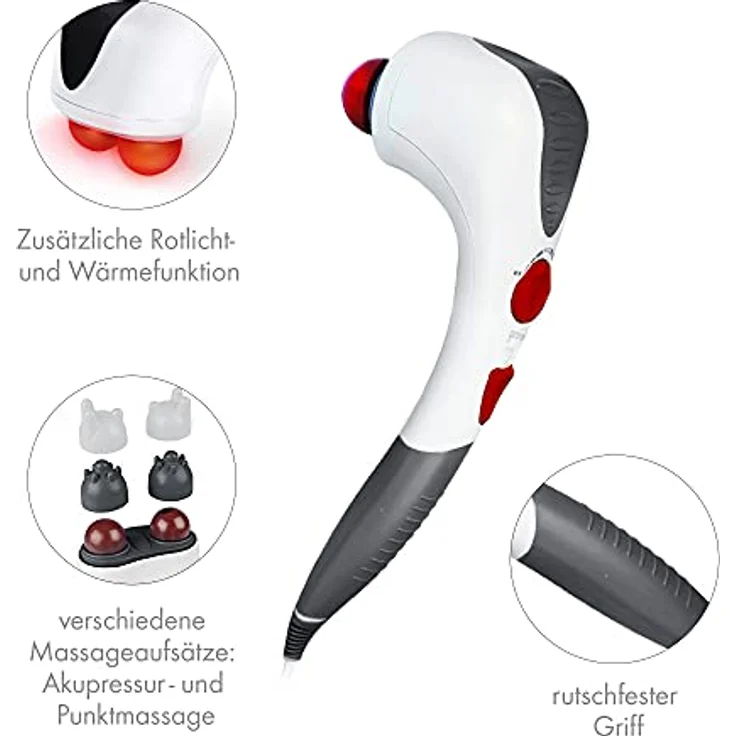 Promed Itm Pro Handmassagegerät, Vibration & Klopf Massage, Klopfmassagegerät mit Rotlicht & Wärmefunktion, verschiedene Massageköpfe für Akupressur- und Punktmassage, Tragbares Massagegerät – Bild 4