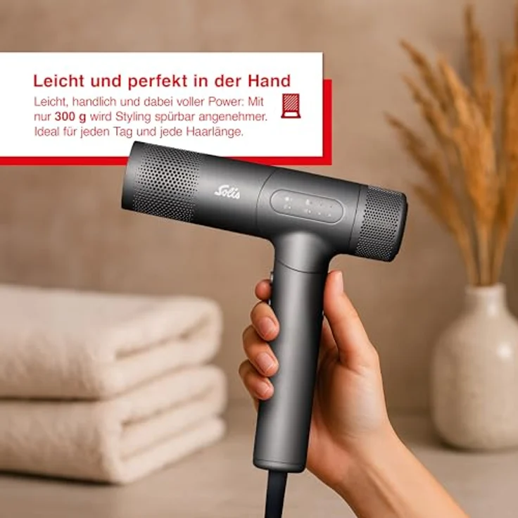 Solis AirVolution 280SE (Typ 3809), Ionen-Haartrockner mit intelligentem Temperatur-Sensor, 110.000 U/min, federleicht, 3 Temperatur- und Luftstufen, schwarz – Bild 5