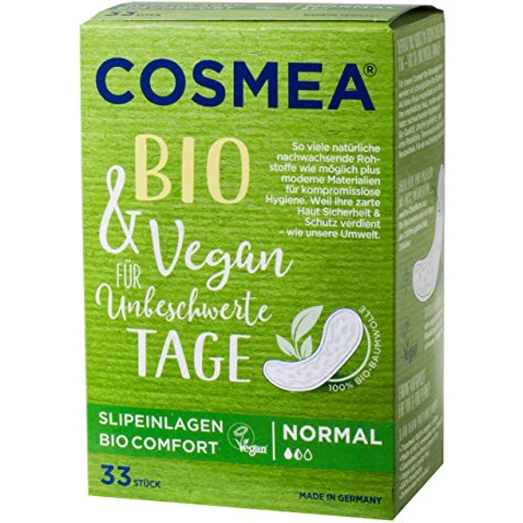 COSMEA Bio & Vegan Slipeinlagen Normal aus Baumwolle, ohne Plastikfolie, atmungsaktiv, ohne Chemie & ohne Tierversuche 33 Stück – Bild 2