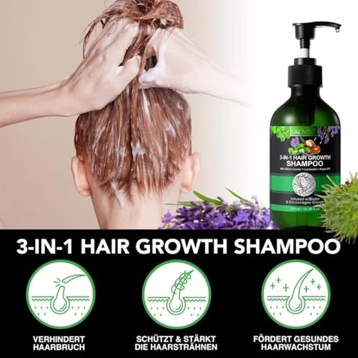 P-Beauty Cosmetic Accessories P-BEAUTY 3in1 Haarwachstumsshampoo 1 x 300ml - mit Black Castor Rizinus, Lavendel & Arganöl, Vegan - fördert dichtes und glänzendes Haar – Bild 5