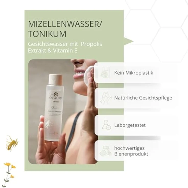 bedrop Mizellenwasser Tonikum Gesichtswasser mit Propolis Extrakt & Vitamin E - gegen unreine Haut & Verfeinerung des Hautbildes, Gesichtsreinigung für jeden Hauttyp - (3x 150ml Sparset) – Bild 3