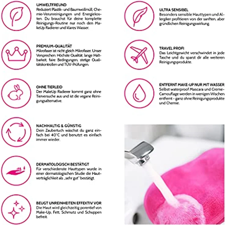 Der original MakeUp Radierer | Microfaser Abschminktuch (PAD | 2 Stück, Pink) – Bild 2