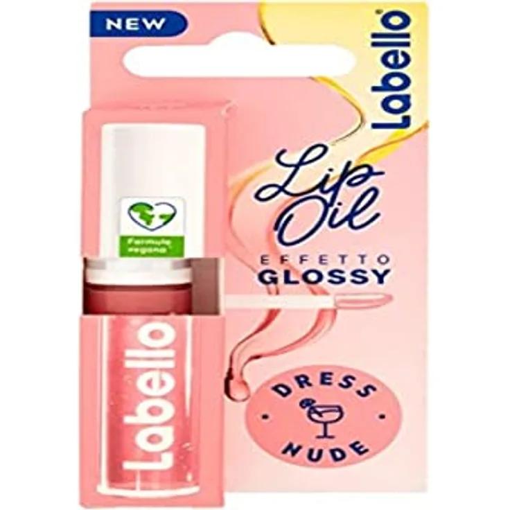 Labello Lip Oil Glossy Effekt - Dress Nude 5,5 ml, Lipgloss mit veganer Formel Volumeneffekt, 100% natürlicher Lippenglanz von Valentina Ferragni