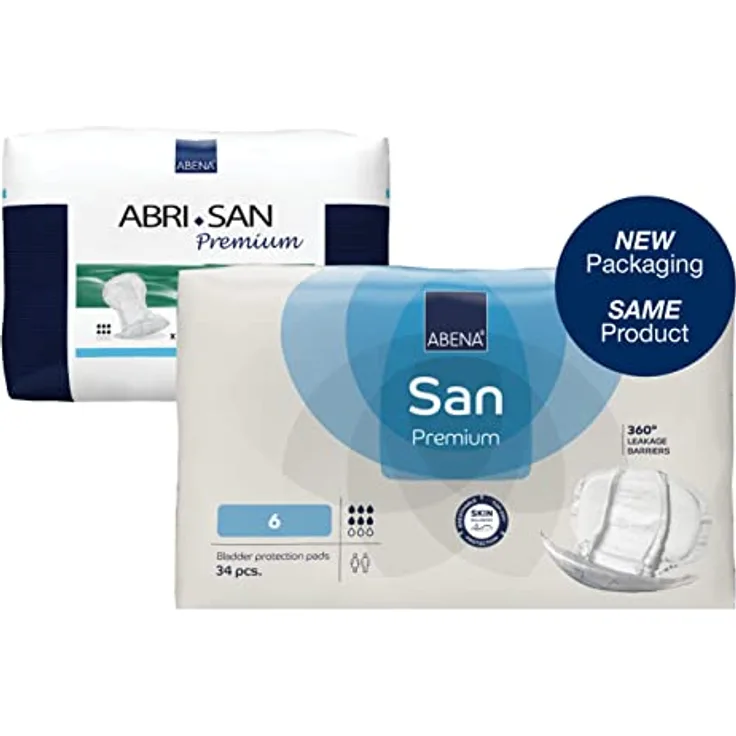 ABENA San Premium Inkontinenzeinlagen für Herren und Damen, atmungsaktiv und bequem, schnelle Absorption, diskrete und effektiv geformte Inkontinenzeinlagen für Männer/Frauen – Premium 6, 1600 ml