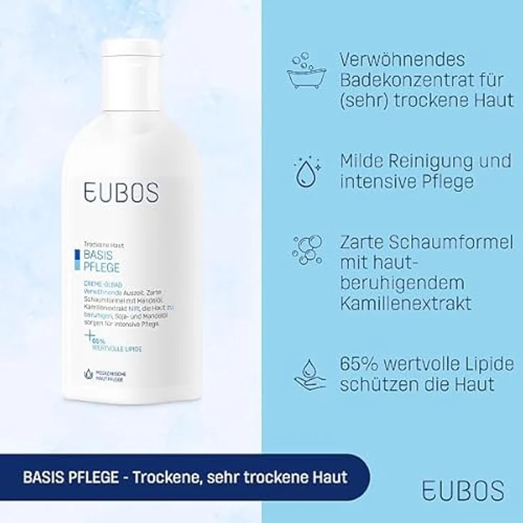 EUBOS CREME-ÖLBADE | Leicht schäumendes Bade-Öl für trockene Haut | Mit Süßmandel- und Sojaöl | 200ml – Bild 2