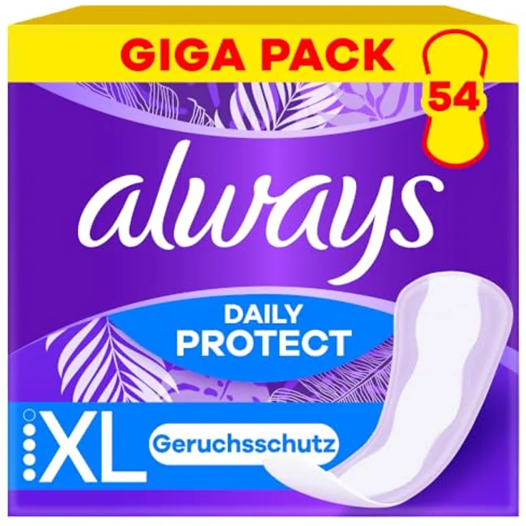 Always Daily Protect Slipeinlagen Damen Extra Long, 54 Binden, Giga Pack, atmungsaktiv, mit frischem Duft, geruchsneutralisierend, seitliche Schutzzonen, flexibel