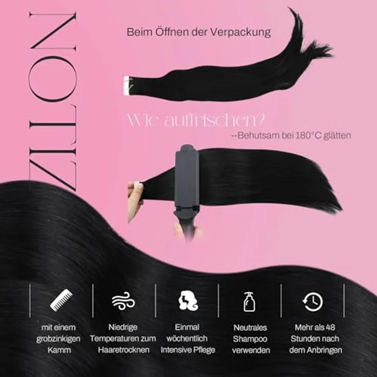 Moresoo Tape in Extensions Echthaar 45 cm, Seidig Glatt, Remy Haarverlängerung, Schwarz, 20 Stück/50g Doppelseitig Unsichtbar für Natürlichen Look – Bild 5