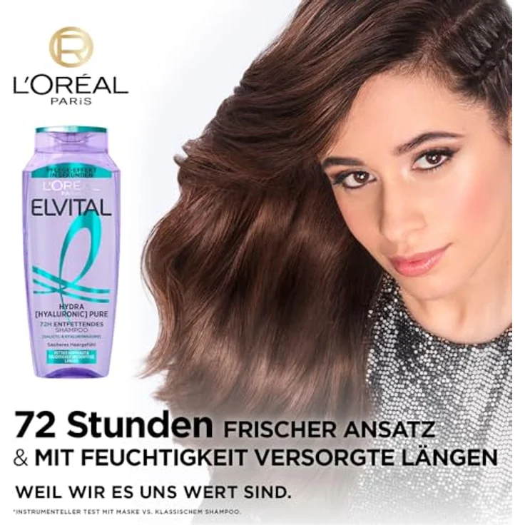 L'Oréal Paris Elvital Hydra Hyaluronic Pure, Entfettendes Shampoo für fettige Kopfhaut mit Salicylsäure und Hyaluronsäure, 6 x 300 ml – Bild 2