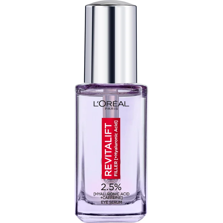 L'Oréal Paris Revitalift Filler Eye Serum mit 2,5% Hyaluronsäure und Koffein, 20ml, für strahlende Augen