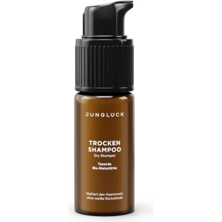 junglück Trockenshampoo für helles Haar, vegan, aerosolfrei, mattierend, mit Bio-Maisstärke und Tonerde, für mehr Volumen und Griffigkeit ohne weiße Rückstände