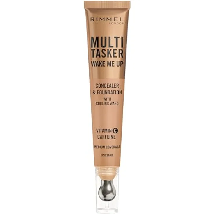 Rimmel Multi-Tasker Wake Me Up Concealer & Foundation – 50 – Sand, 20 ml - Müde Haut aufhellen und korrigieren, mit Koffein und Vitamin C