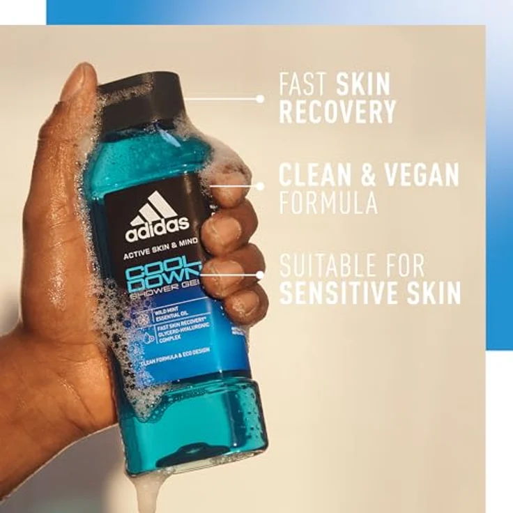 Adidas Active Skin & Mind Cool Down Shower Gel, Herren-Duschgel, 400 ml - mit ätherischen Ölen der wilden Minze - 100% recycelte Flasche – Bild 3