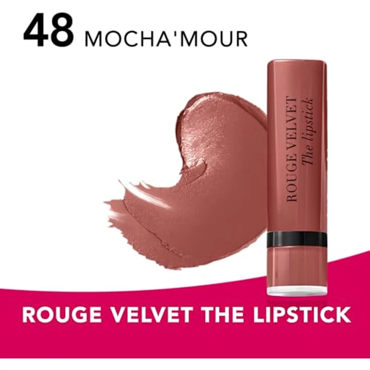 Bourjois Rouge Velvet The Lipstick, Lippenstift mit 24 Stunden Farbe, feuchtigkeitsspendend, 48 Mocha'Mour, 2,4 g – Bild 3