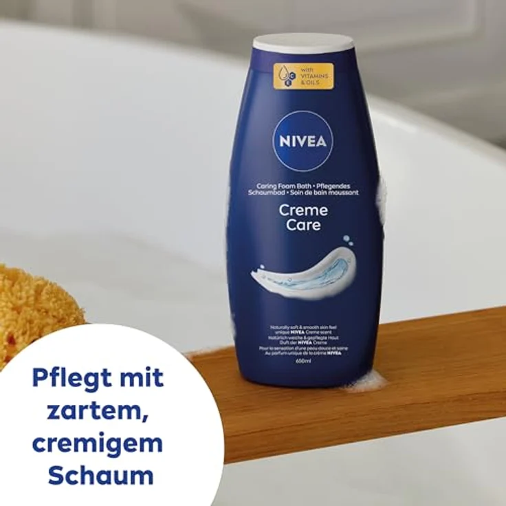NIVEA Creme Care Pflegendes Schaumbad, pflegender Badezusatz mit entspannendem Duft, hautschützendes Entspannungsbad für ein verwöhntes Hautgefühl (650 ml) – Bild 3
