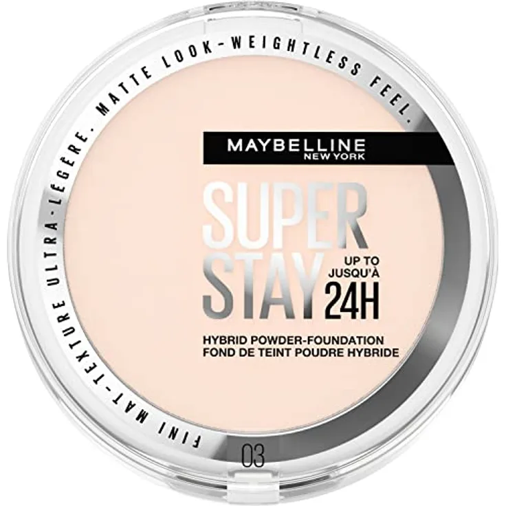 Maybelline Super Stay 24H Hybrid Powder-Foundation, Puder mit mattierendem Airbrush-Effekt, 9 g, Nr. 03