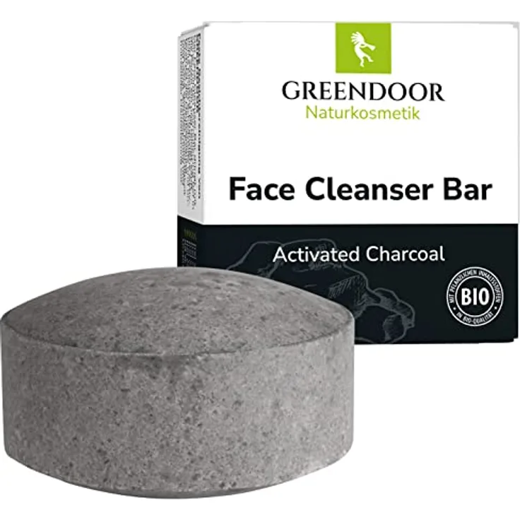 GREENDOOR feste Gesichtsreinigung mit Aktivkohle gegen Pickel 57g, bei unreiner Haut, Mischhaut, fettiger Haut, seifenfrei, plastikfrei, mit pflegender Aloe Vera