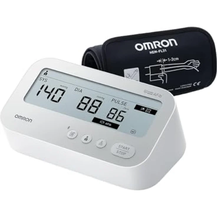 OMRON X4 Connect AFib, Automatisches Blutdruckmessgerät mit Bluetooth und App, Oberarm-Blutdruckmessgerät zur Vorhofflimmern-Erkennung, klinisch validiert, für Diabetiker & Schwangere, 22-42 cm Manschette – Bild 1