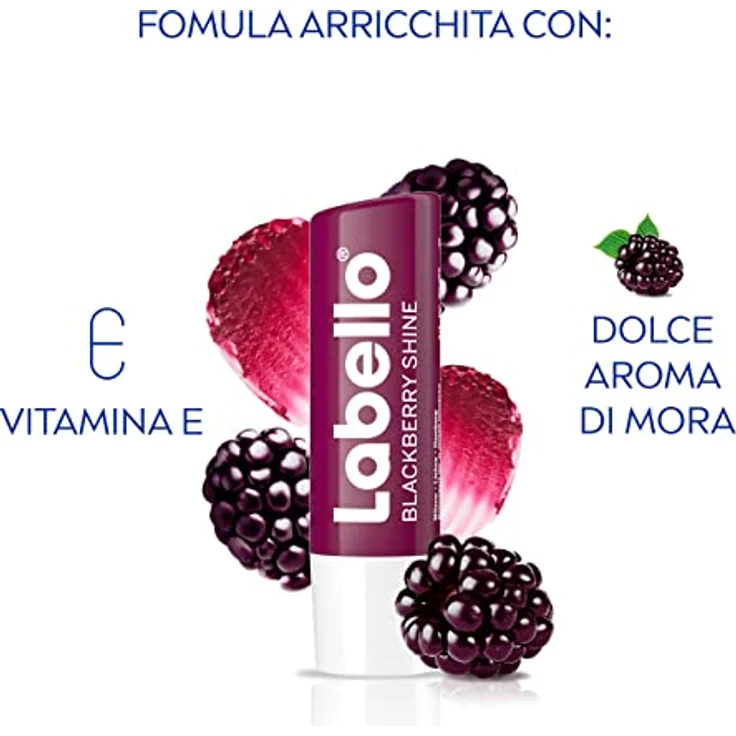 Labello Blackberry Shine Lippenbalsam 4,8 g, feuchtigkeitsspendender Lippenbalsam mit Brombeeraroma und natürlichen Inhaltsstoffen, schimmernde Farbpigmente – Bild 4