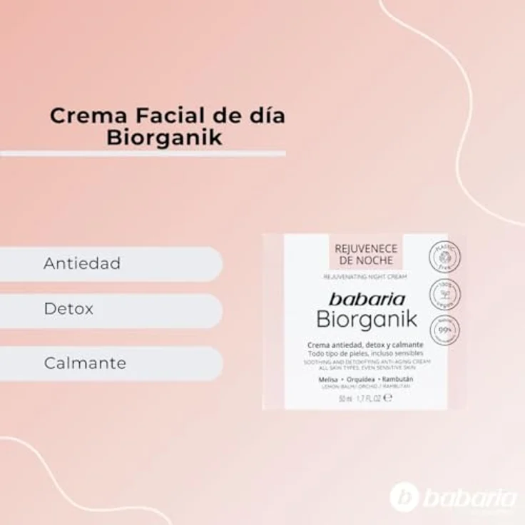 Babaria Bio Crema Noche Antiedad Detox Calmante 50 ml – Bild 3