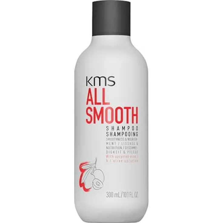 KMS ALLSMOOTH Shampoo für mittelstarkes bis starkes Haar, Anti-Frizz, vegan, 300ml, ohne Silikone, mit upgecycelter Olive