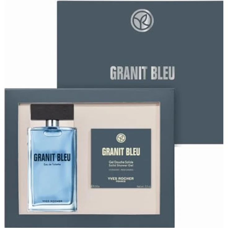 Yves Rocher GRANIT BLEU Geschenkset für Männer, Eau de Toilette 100 ml & festes Duschgel 100 g, maritime Frische mit Meeresalgen & Sand-Vetiver – Bild 1