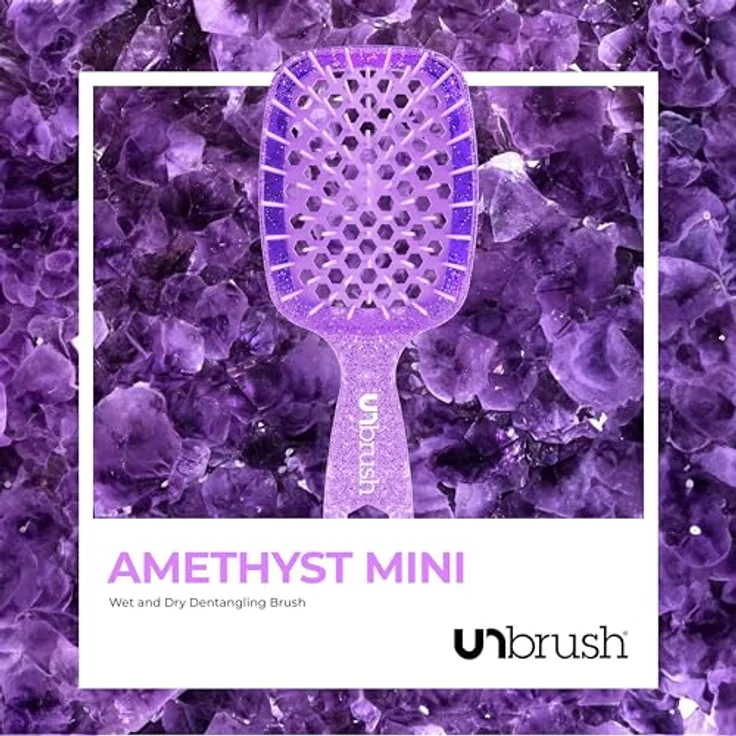 UNbrush Glitter Collection Detangling Hair Brush Mini, Amethyst Haarbürste mit doppelter Borstenlängen, kompakt für unterwegs – Bild 8